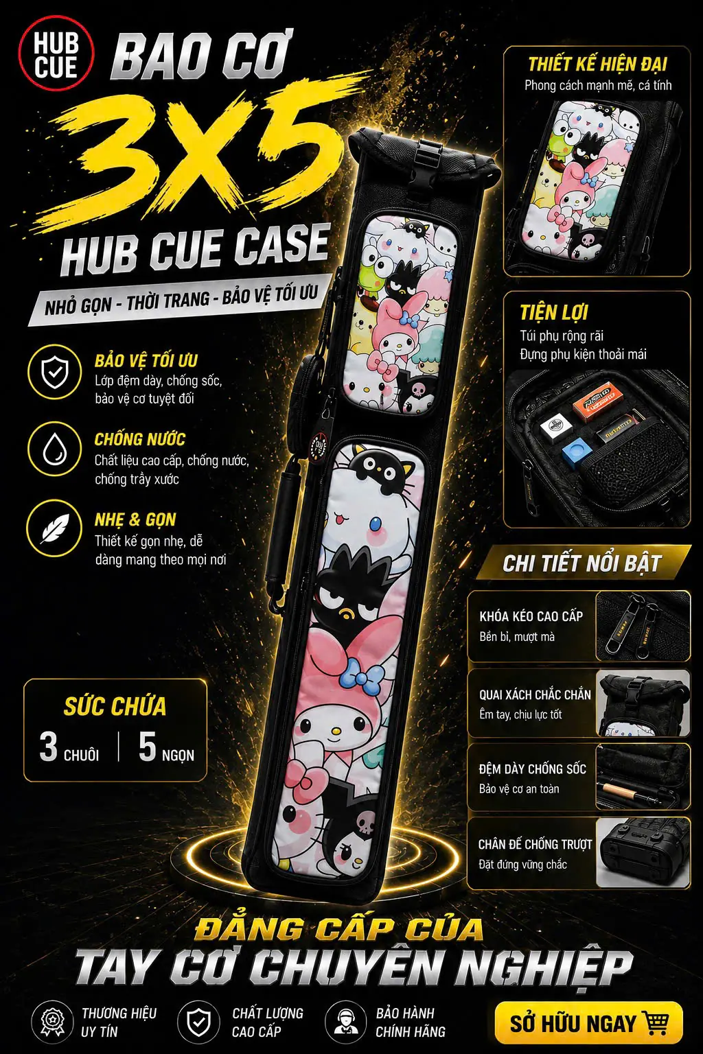Bao Cơ Bida 3x5 Hello Kitty & Friends