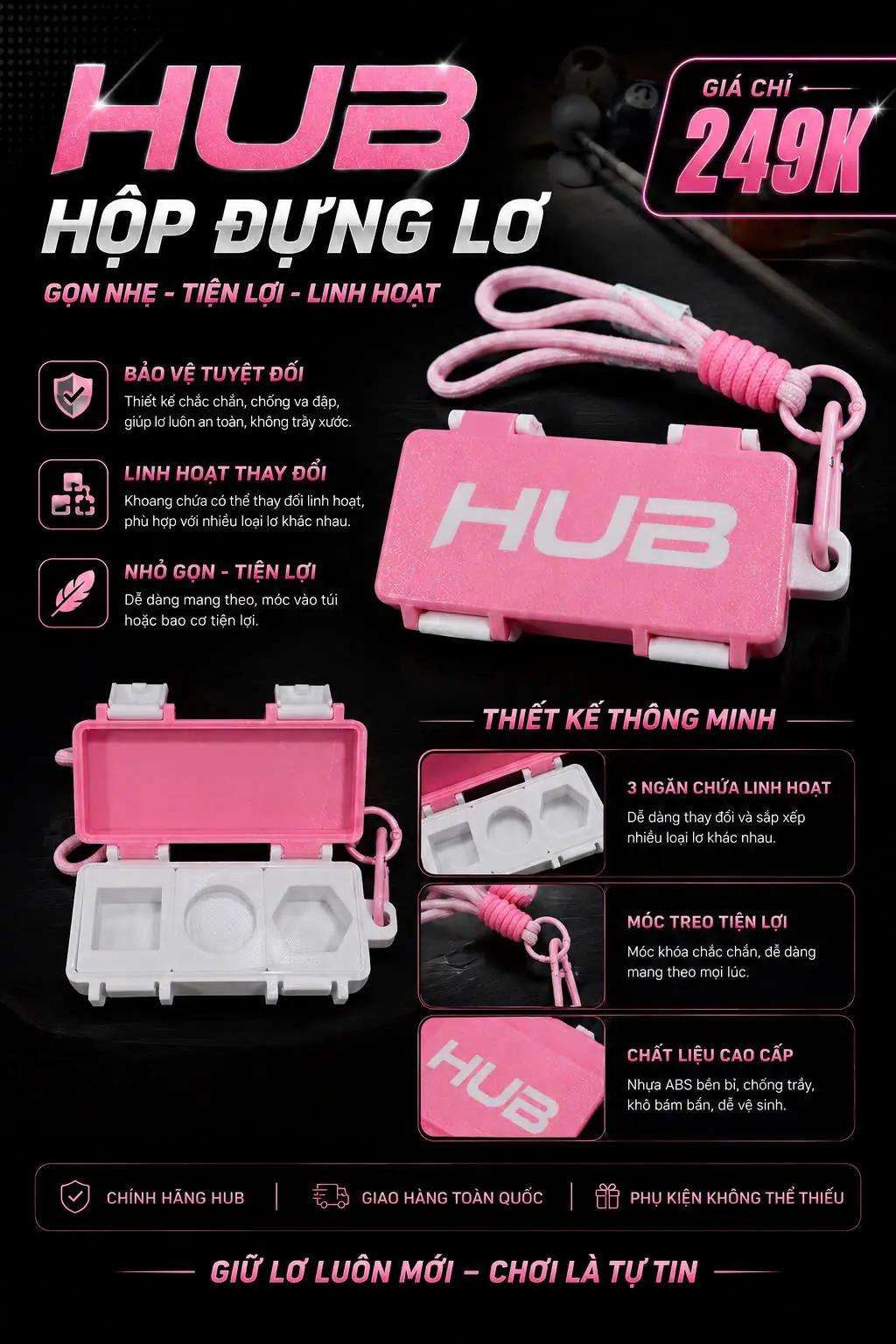 Hộp Đựng Lơ 3 Ngăn Hồng
